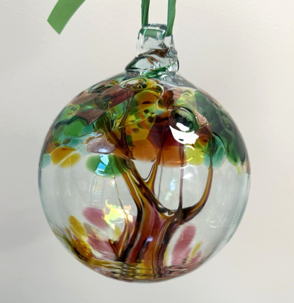 Kitras Tree of Enchantment Art Glass Witch Ball Hand Blown Orb 7" Multicolor